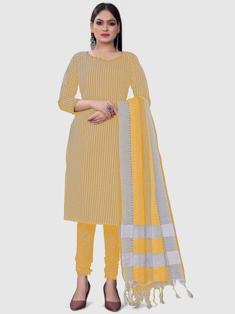 cotton unstitched dress material-Yellow (Unstitched)