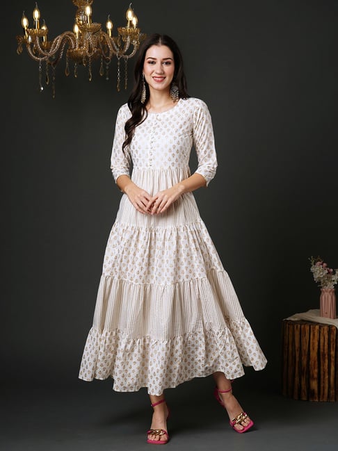 Buy Off White Silk Blend Solid Gown Online -Inddus.in.