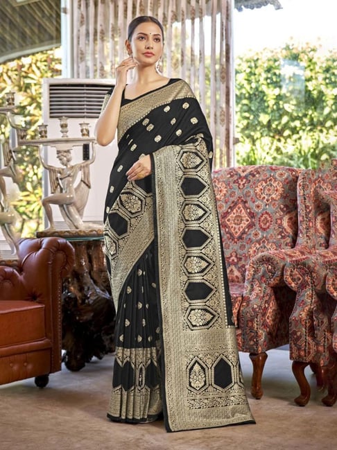 Shop Black Zari Stripes Katan Silk Banarasi Saree Online in USA – Pure  Elegance