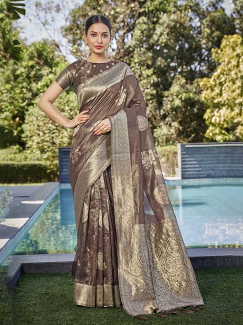 AnokhaLook Banglory Zari Print Lace Border Saree Vichitra Silk » Anokha Look