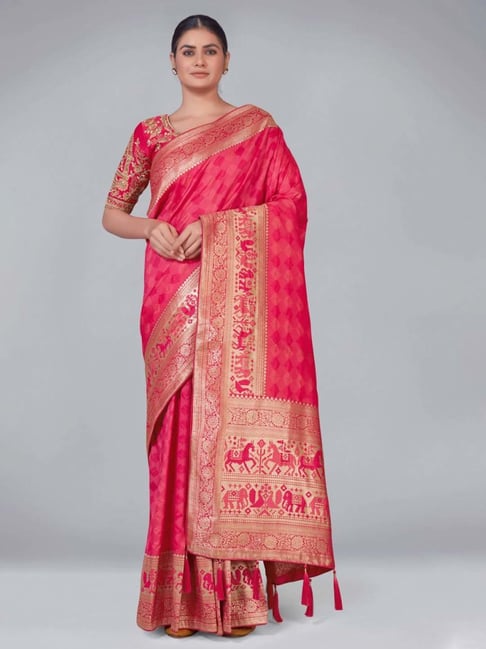 Amazon.com: Nivah Fashion Women's Banarasi Jacquard Silk Saree Heavy Work  with Blouse Piece (Pink) : Clothing, Shoes & Jewelry