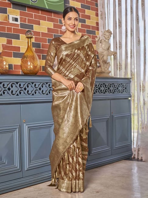 Monjolika Fashion Women's Rust Simar Silk Zari Woven Saree Unstiiched Blouse Piece-picture-11