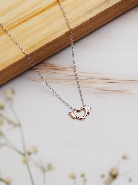 Curio Cottage 925 Silver Rose Gold Winged Heart Pendant With Link Chain-picture-34