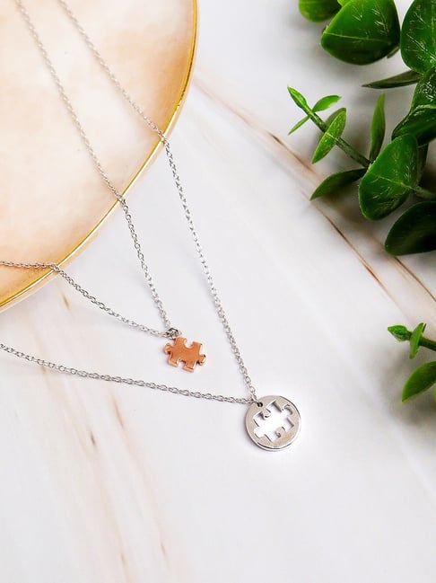 Curio Cottage 925 Silver Dual Layared Puzzle Pendant With Link Chain-picture-30