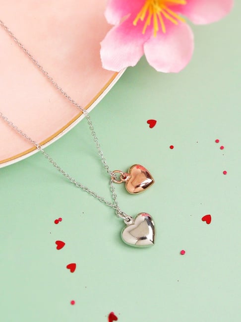 Curio Cottage 925 Silver Dual Toned Heart Shapped Pendant Link With Chain-picture-12