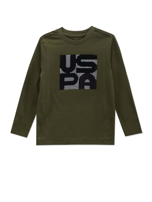 U.S. Polo Assn. Boys Green Cotton Embellished Full Sleeves T-Shirt-picture-46