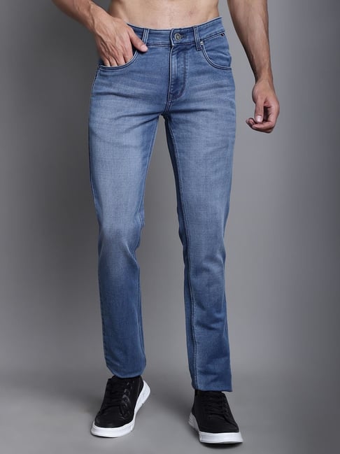 Cantabil Medium Blue Regular Fit Lightly Washed Jeans