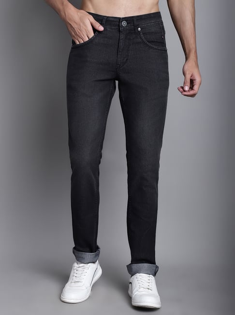 Cantabil Black Regular Fit Lightly Washed Jeans-image-5