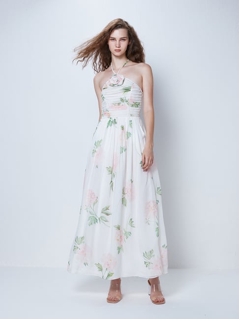 Cover Story White & Pink Floral Print Maxi Dress