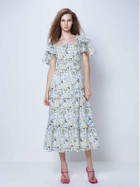 Buy Okhai Selena Sky Blue Pure Cotton Floral Print Dress for Women Online @  Tata CLiQ