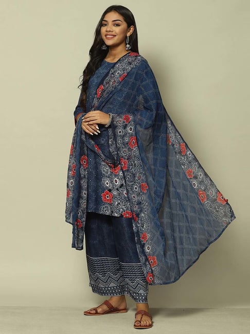 Rangriti Blue Printed Dupatta