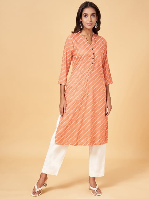 Buy RANGMANCH BY PANTALOONS Women Orange & Pink Printed A-Line Kurta on  Myntra