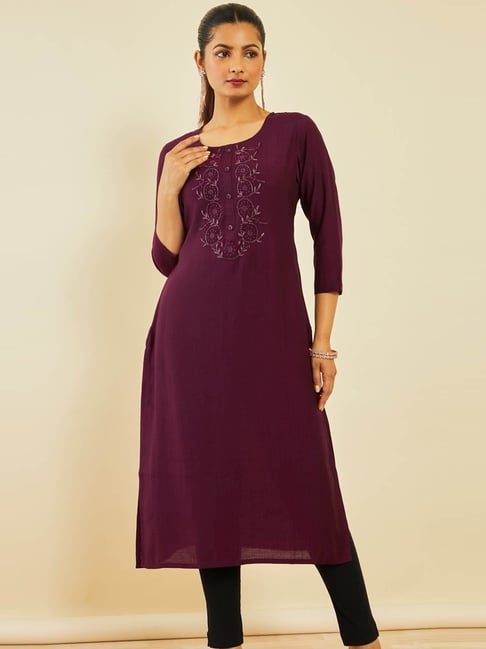 Buy Soch Wine Embellished Straight Kurta for Women Online Tata CLiQ