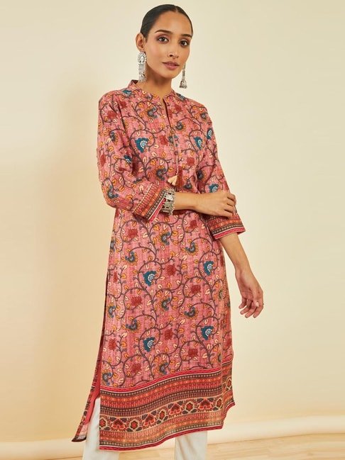 Buy Scarlet Thread Ethnic Women's Stitched Ready to wear Fashion neck Kalamkari  Cotton A-line Kurti, Maroon at Amazon.in