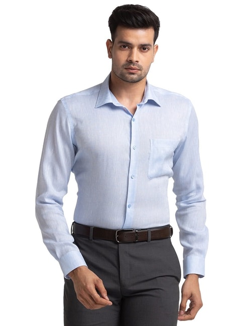 Buy Raymond Men Blue Contemporary Fit Cotton Full Sleeve Shirts | Raymond  Shirt online | Blue