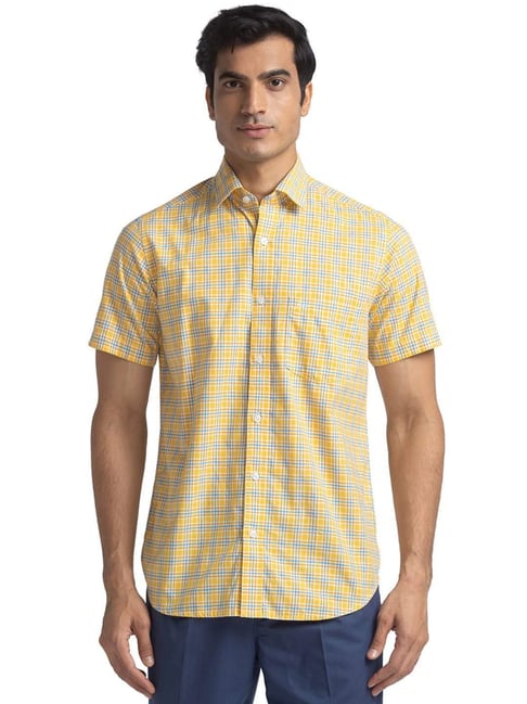 Buy Colorplus Men Green Classic Fit Checks Cotton Half Sleeve Shirts, Colorplus Shirt online