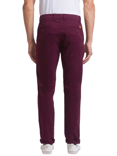 Buy Men Maroon Smart Fit Solid Flat Front Casual Trousers Online - 780095 |  Louis Philippe