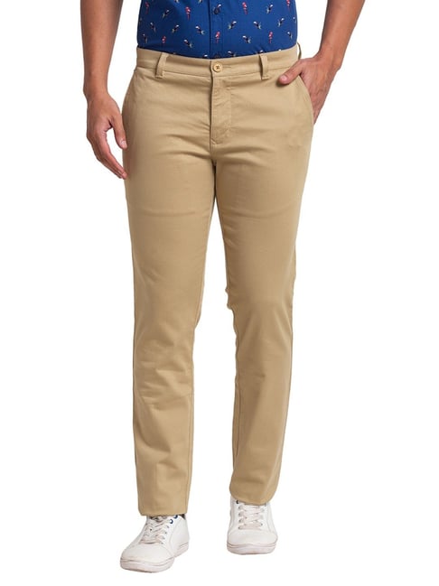 Buy Parx Medium Fawn Coloured Solid Cotton Blend Trouser (Size:- 32) -  XMTS02588-F4 Men's Straight Fit Casual Trousers (XMTS02588-F4_Medium  Fawn_32) at Amazon.in