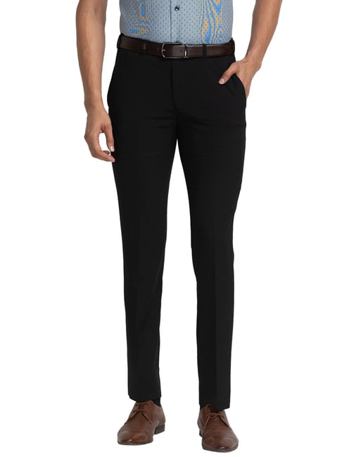 Buy Men Navy Super Slim Fit Stripe Flat Front Formal Trousers Online -  706518 | Louis Philippe