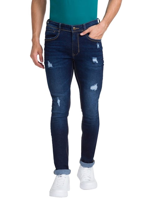 Parx Blue Skinny Fit Distressed Jeans