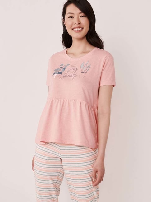 La Vie En Rose Pink Cotton Printed Top-picture-34