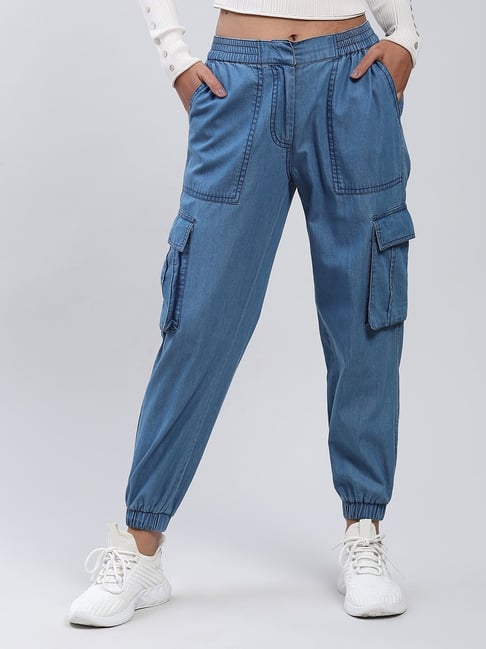 Label Ritu Kumar Blue Relaxed Fit Mid Rise Joggers