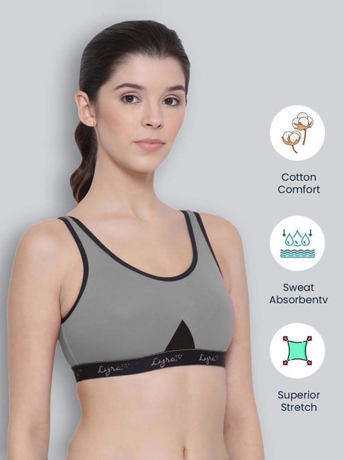 Buy Lyra Grey Cotton Sports Bra for Women Online @ Tata CLiQ