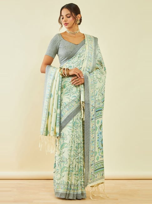 Double shaded blue satin georgette printed soft cotton half and half s
