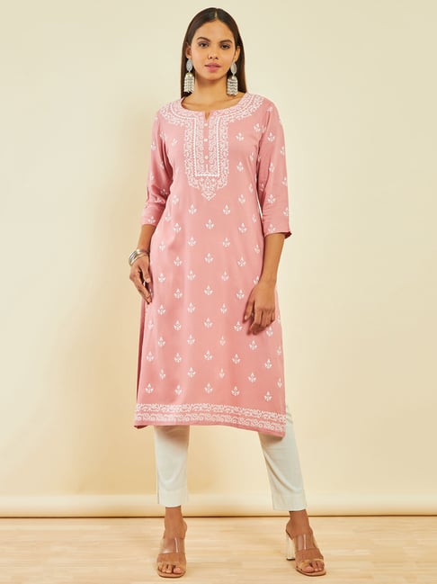 Printed Straight Kurti with Notched Neckline