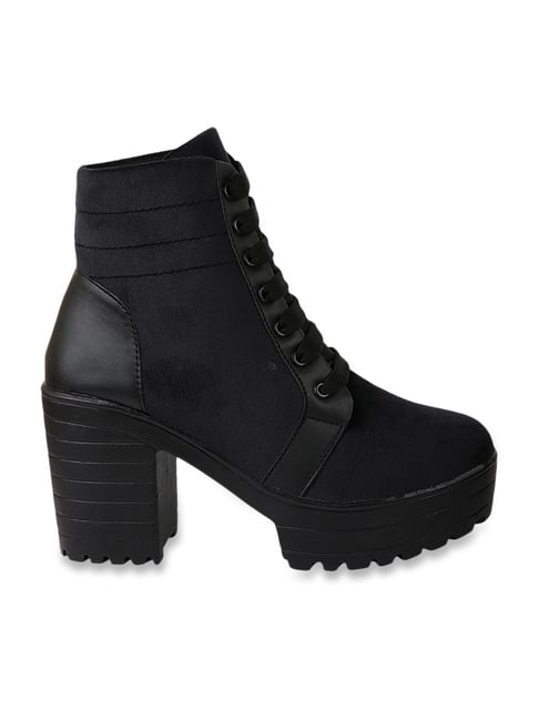 Shoetopia Women's Black Derby Boots