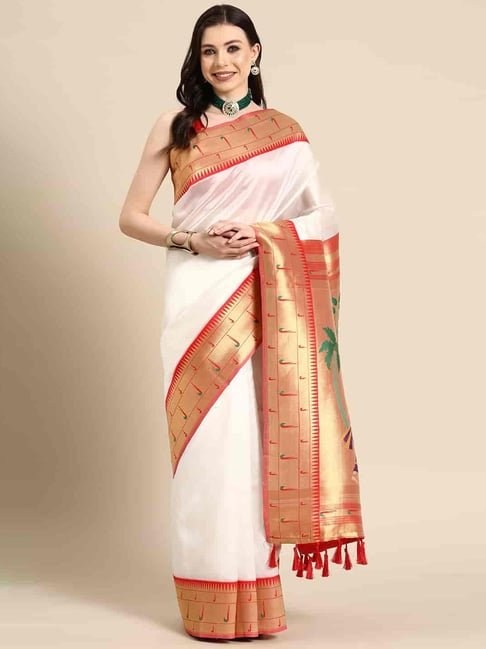 Banarasi Saree in Off White and Red : SNEA2247