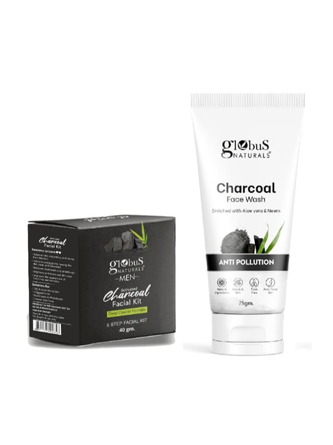 Globus Naturals Activated Charcoal Facial Kit & Charcoal Face Wash Combo for Men