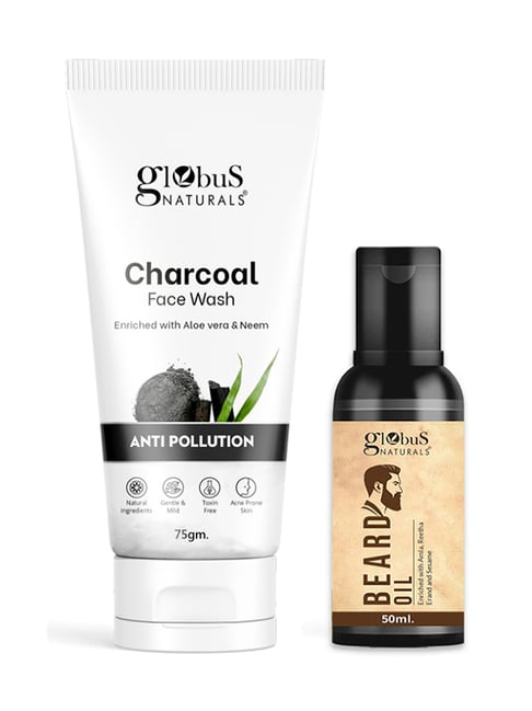 Globus Naturals Charcoal Face Wash & Beard Oil Combo for Men
