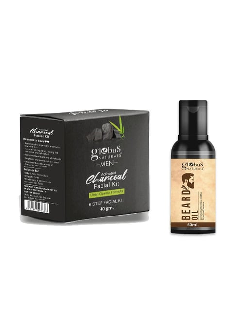 Globus Naturals Activated Charcoal Facial Kit & Beard Oil Combo for Men
