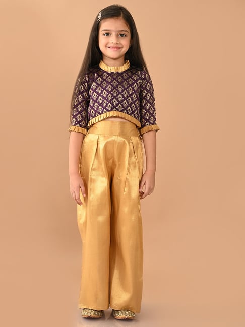 LilPicks Kids Purple & Gold Printed Top with Plazzos-picture-45