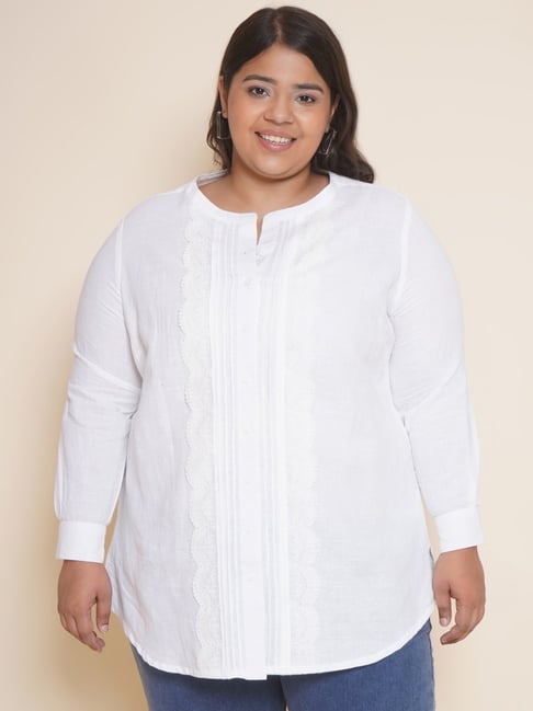 Plus size shop white linen shirt