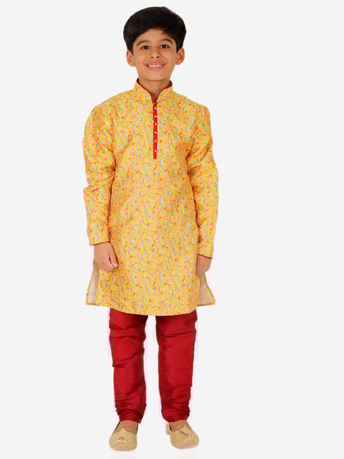 Pro-Ethic Style Developer Kids Yellow & Maroon Floral Full Sleeves Kurta with Pyjamas-picture-11