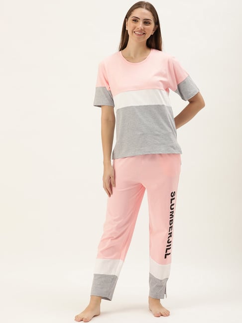 Slumber Jill Pink & Grey Color-Block T-Shirt With Lounge Pants