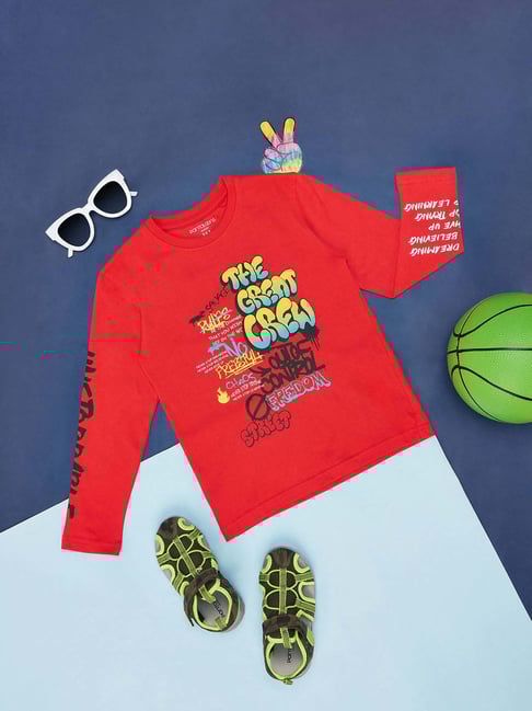 Pantaloons Junior Red Cotton Printed Full Sleeves T-Shirt-picture-45