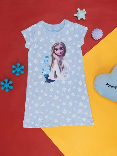 Pantaloons Junior Blue Cotton Printed Night Dress