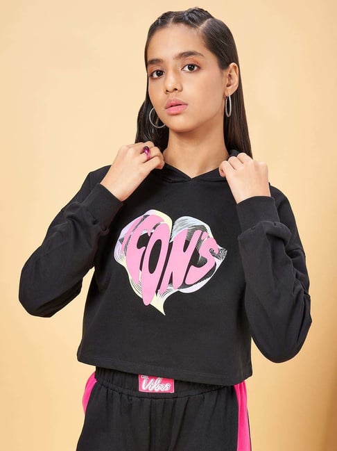 Coolsters by Pantaloons Kids Black & Pink Cotton Printed Full Sleeves Sweatshirt-picture-16