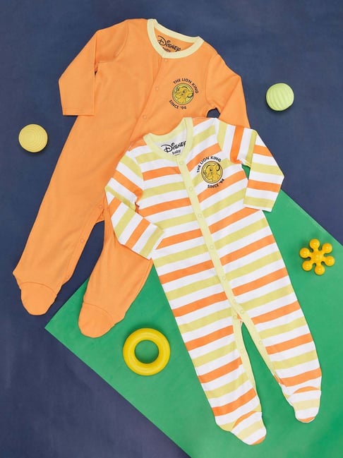 Pantaloons Baby Orange & Yellow Cotton Printed Full Sleeves Sleepsuit
