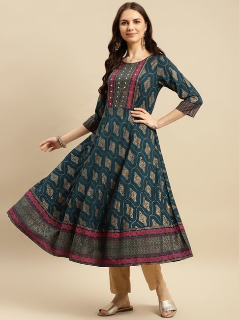 Rangita Teal Green Embroidered Anarkali Kurta-picture-22
