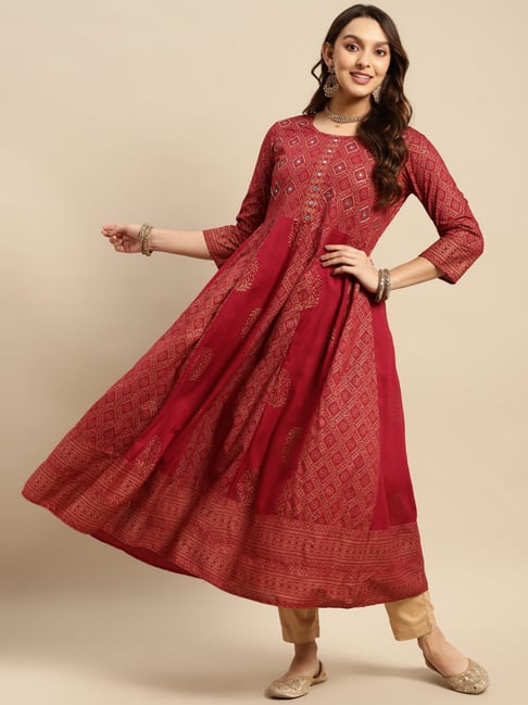 Rangita Maroon Embroidered Anarkali Kurta-picture-36