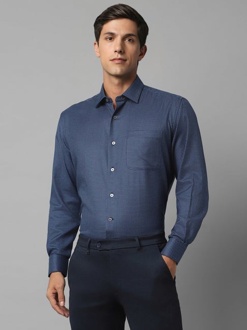 Luxure By Louis Philippe Blue Cotton Regular Fit Printed Shirt-picture-36