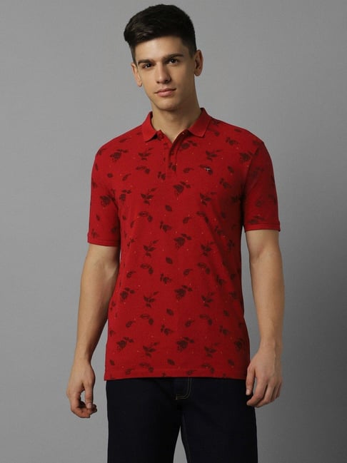 Buy Louis Philippe Jeans Men Red Black Floral Printed Polo Collar