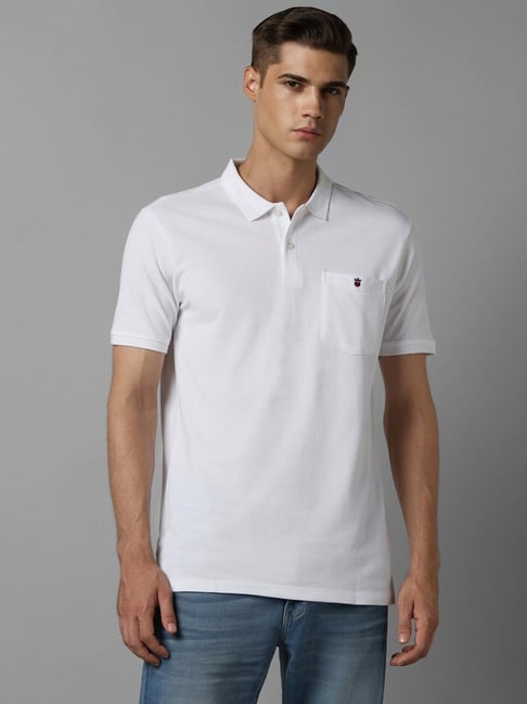 Louis Philippe Jeans White Cotton Slim Fit Polo T-Shirt