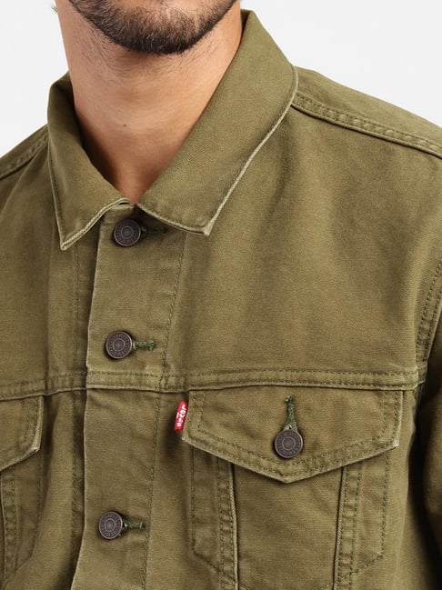 Olive green cheap levi's denim jacket