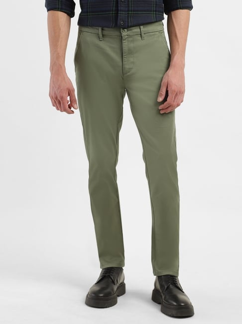 Buy STOP Olive Solid Cotton Stretch Slim Fit Mens Trousers | Shoppers Stop
