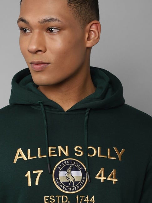 Allen Solly Green Cotton Regular Fit Printed Hooded Sweatshirt